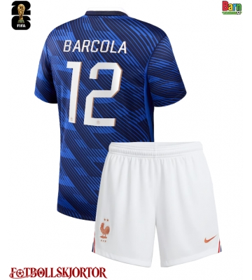 Frankrike Bradley Barcola #12 Hemmakläder Barn VM 2026 Kortärmad (+ Korta byxor)